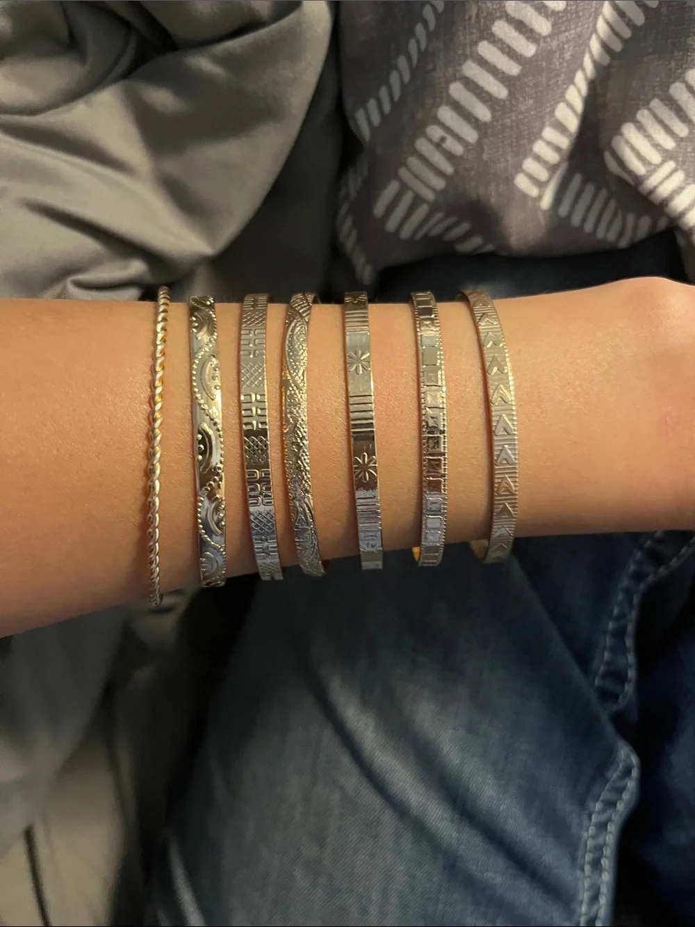Silver Engraved Bangle Bracelet Set - Women Jewelry